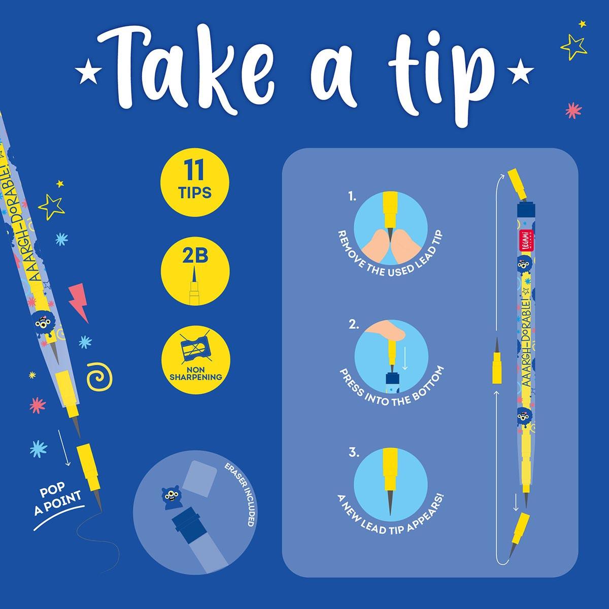 Grafitna olovka B2 sa gumicom MONSTER (11 uložaka) 