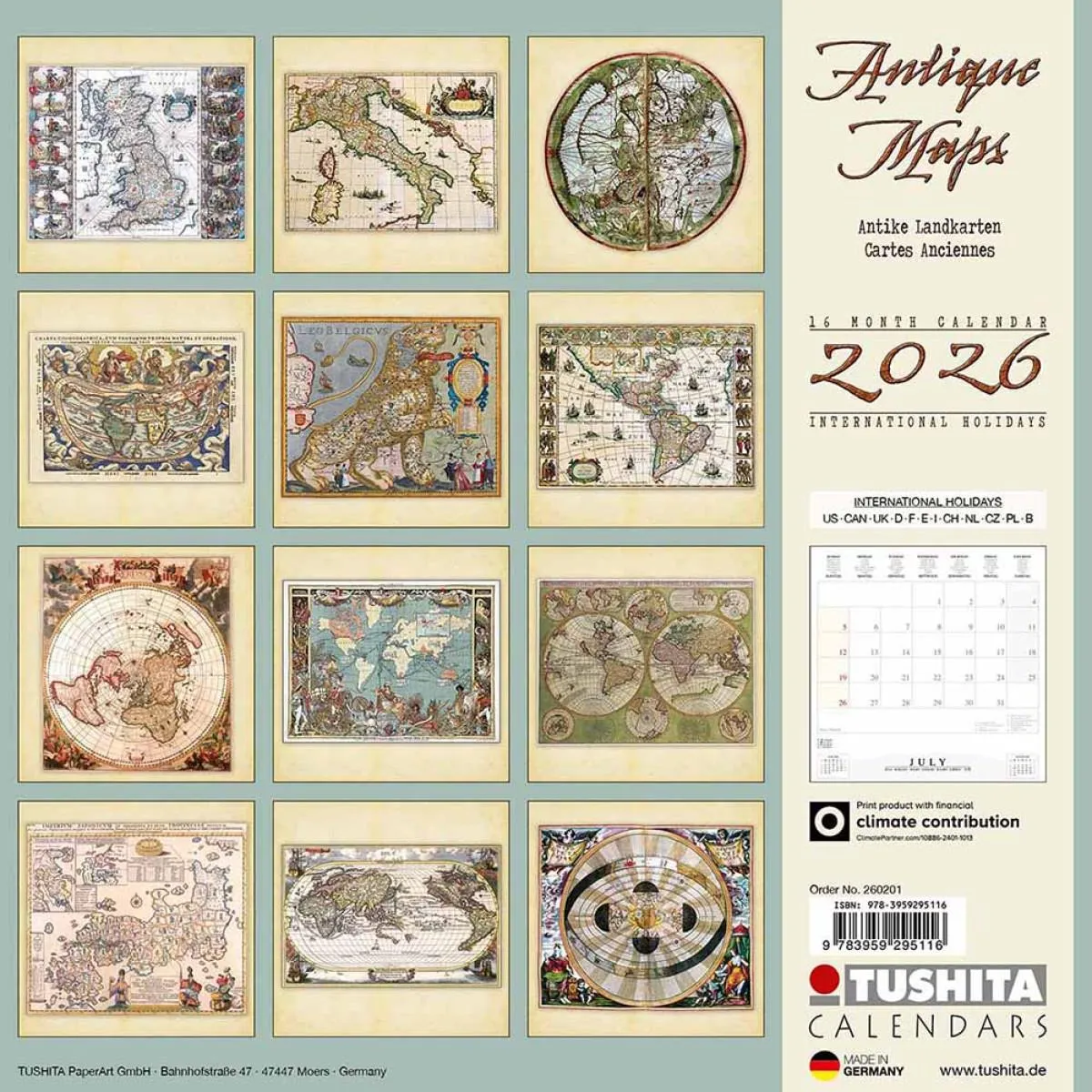 Zidni kalendar 2026 ANTIQUE MAPS 