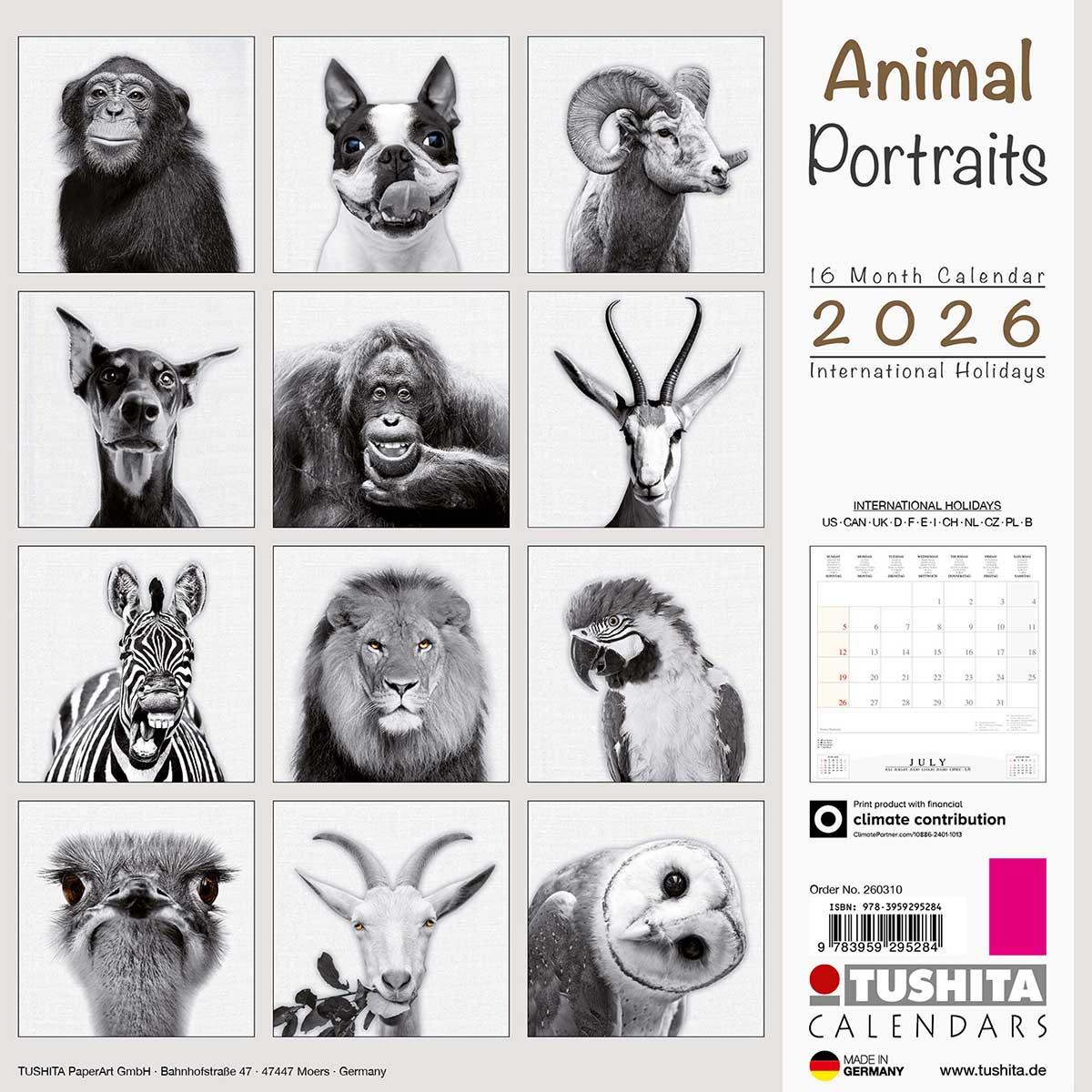 Zidni kalendar 2026 ANIMAL PORTRAITS 