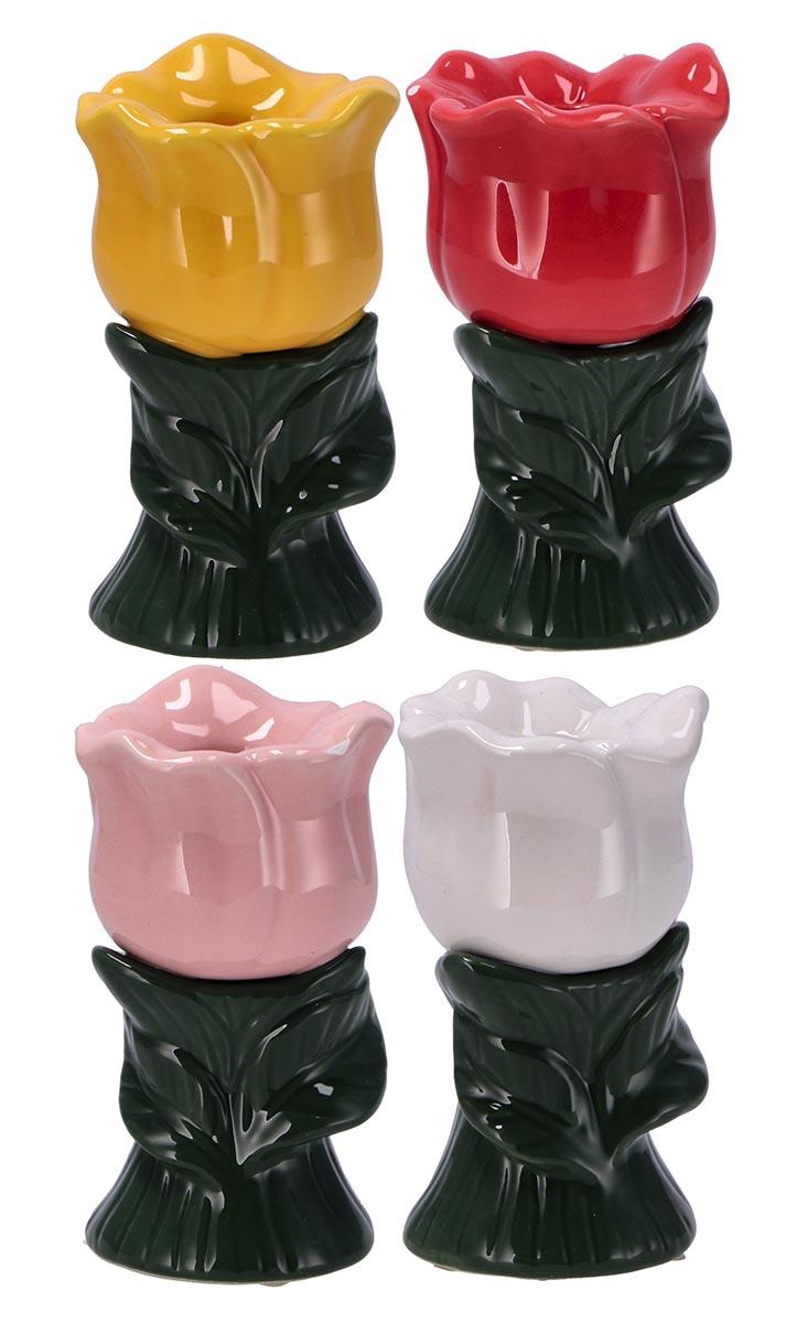 Keramički držač za sveće u obliku cveta  9,5x5,5cm ČETIRI VRSTE 