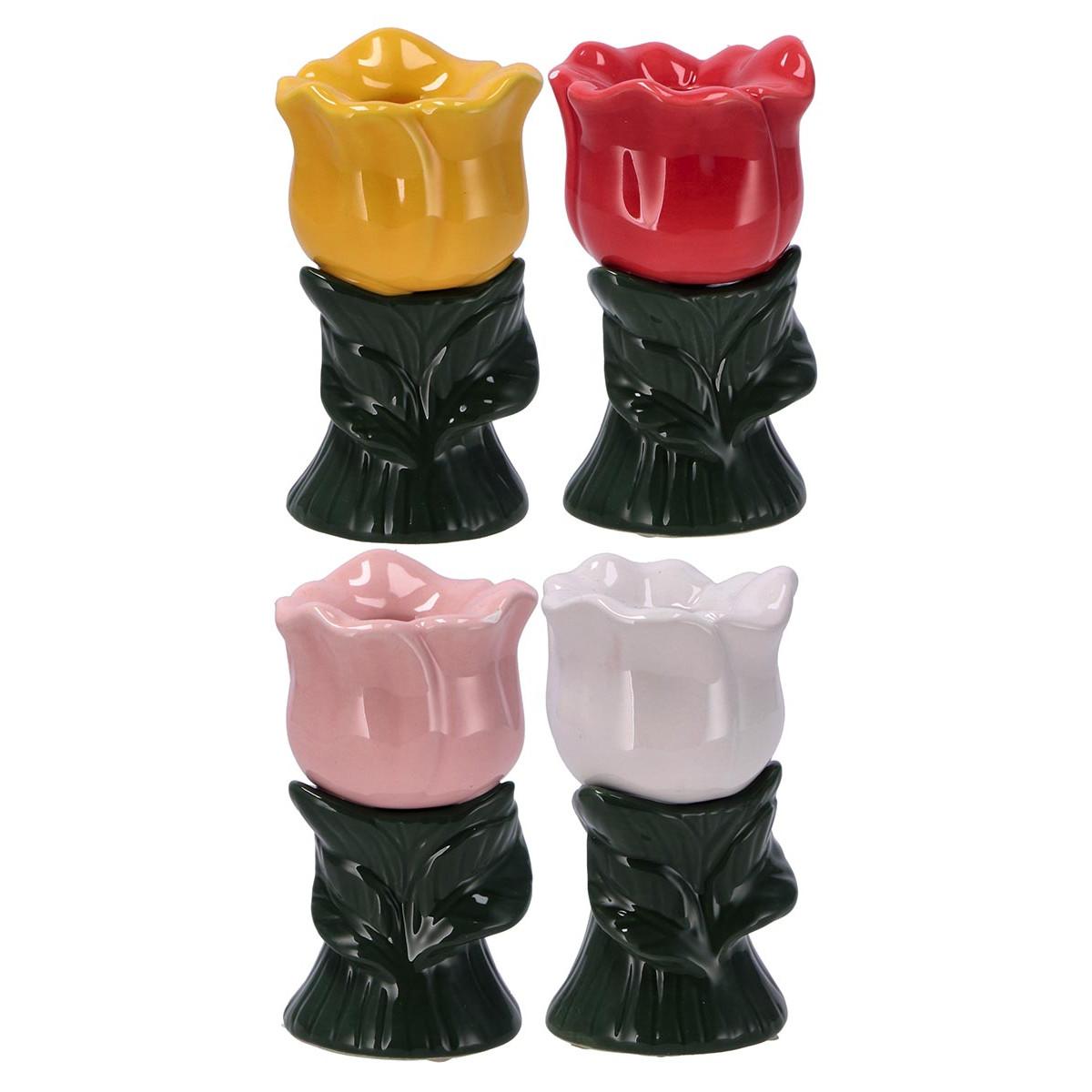 Keramički držač za sveće u obliku cveta  9,5x5,5cm ČETIRI VRSTE 