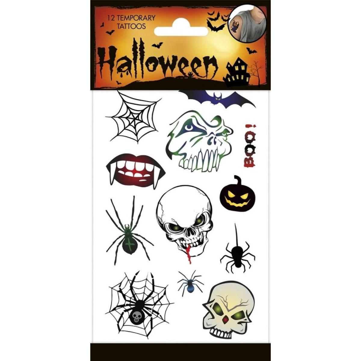 HALLOWEEN set 12 privremenih tetovaža SKULLS 