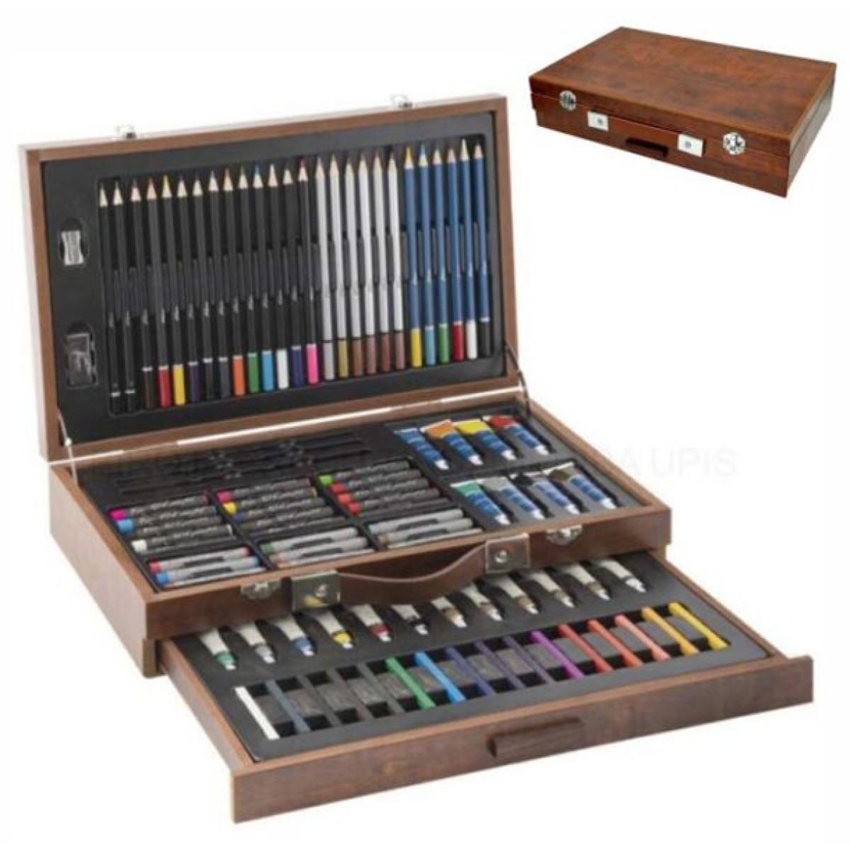 Umetnički set u drvenom koferu 91kom 