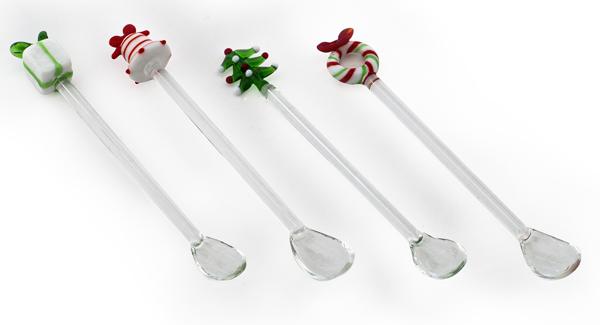 Novogodišnji set četiri dugačke kašičice ZELENI 