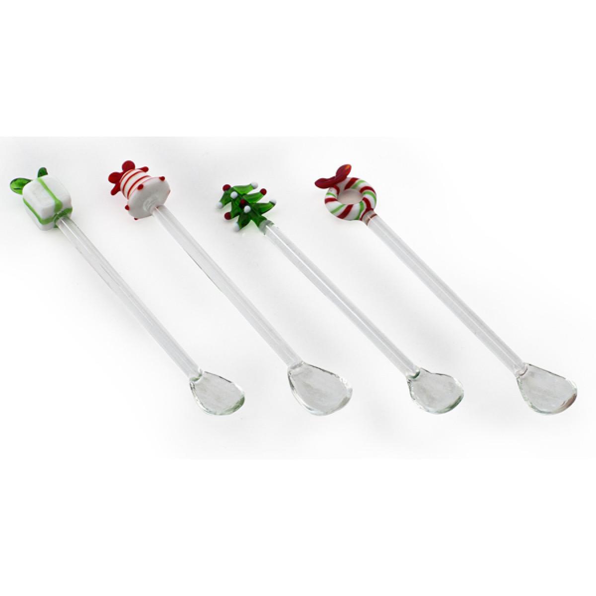 Novogodišnji set četiri dugačke kašičice ZELENI 