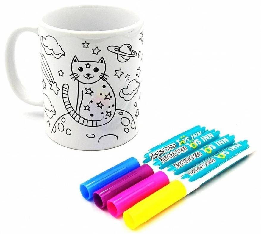 Kreativni set ŠOLJA ZA BOJENJE + 4 MARKERA - MAČKA 