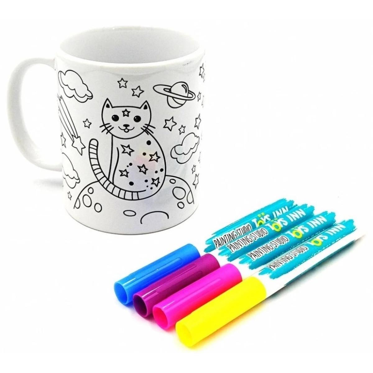 Kreativni set ŠOLJA ZA BOJENJE + 4 MARKERA - MAČKA 