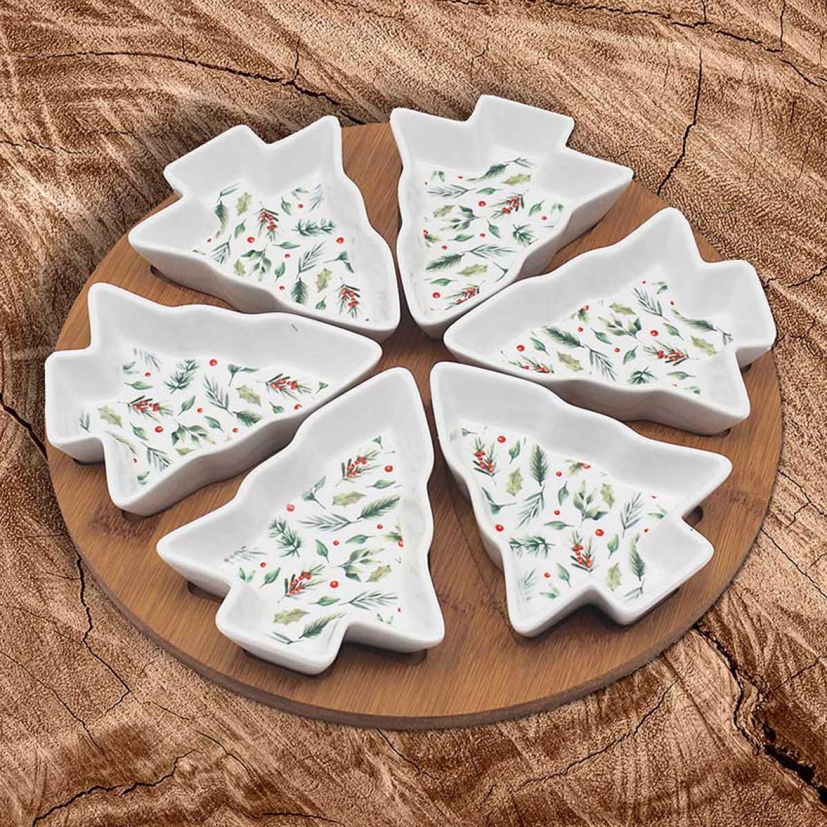 Činije sa poslužavnikom NOVA GODINA Jelkice 