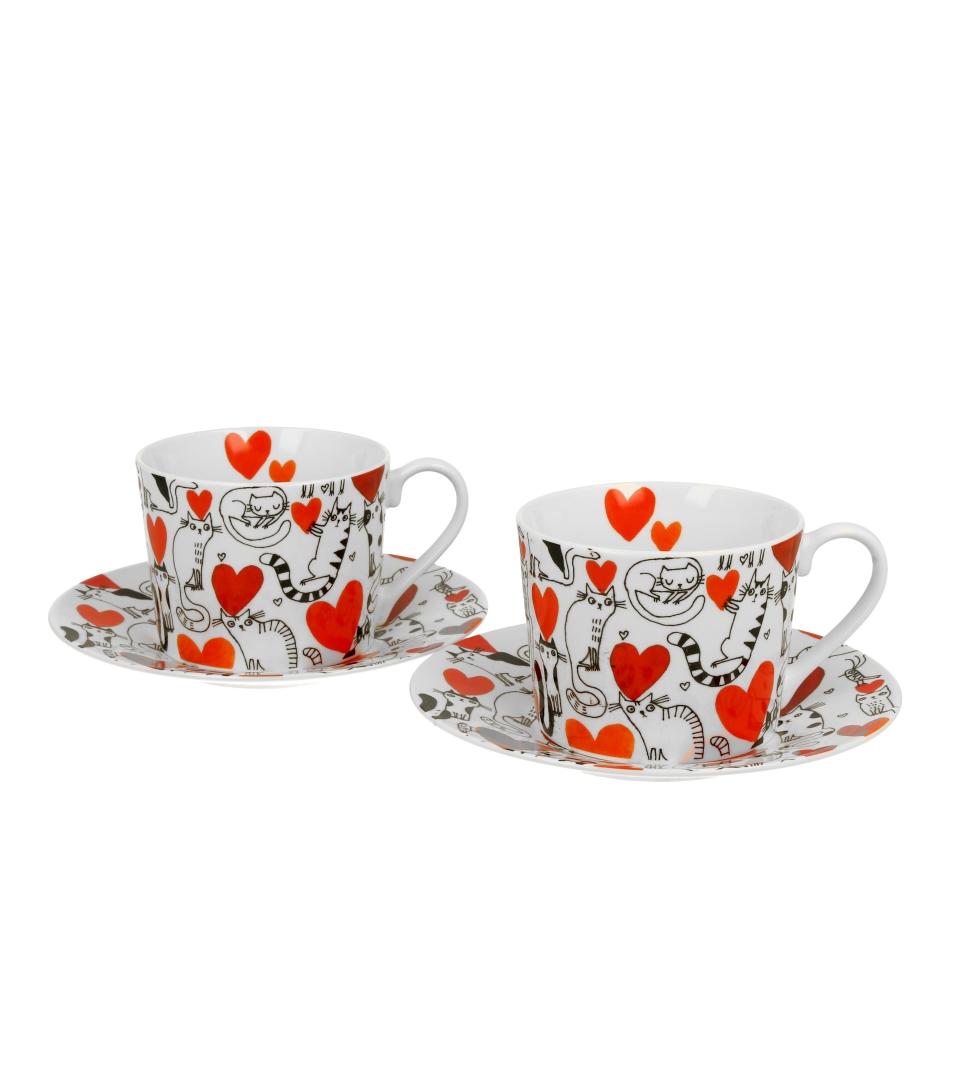 Dve šoljice sa tanjirićima CAT’S WORLD - HEARTS 230 ml 