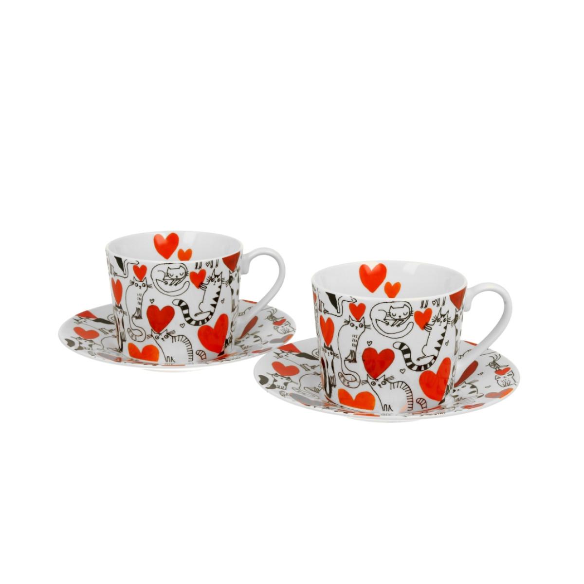 Dve šoljice sa tanjirićima CAT’S WORLD - HEARTS 230 ml 