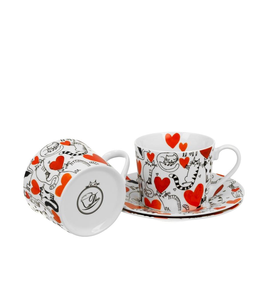 Dve šoljice sa tanjirićima CAT’S WORLD - HEARTS 230 ml 