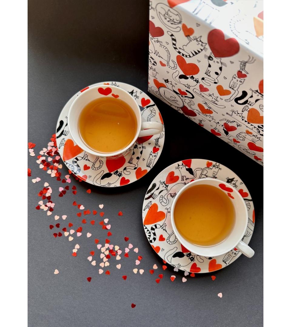 Dve šoljice sa tanjirićima CAT’S WORLD - HEARTS 230 ml 