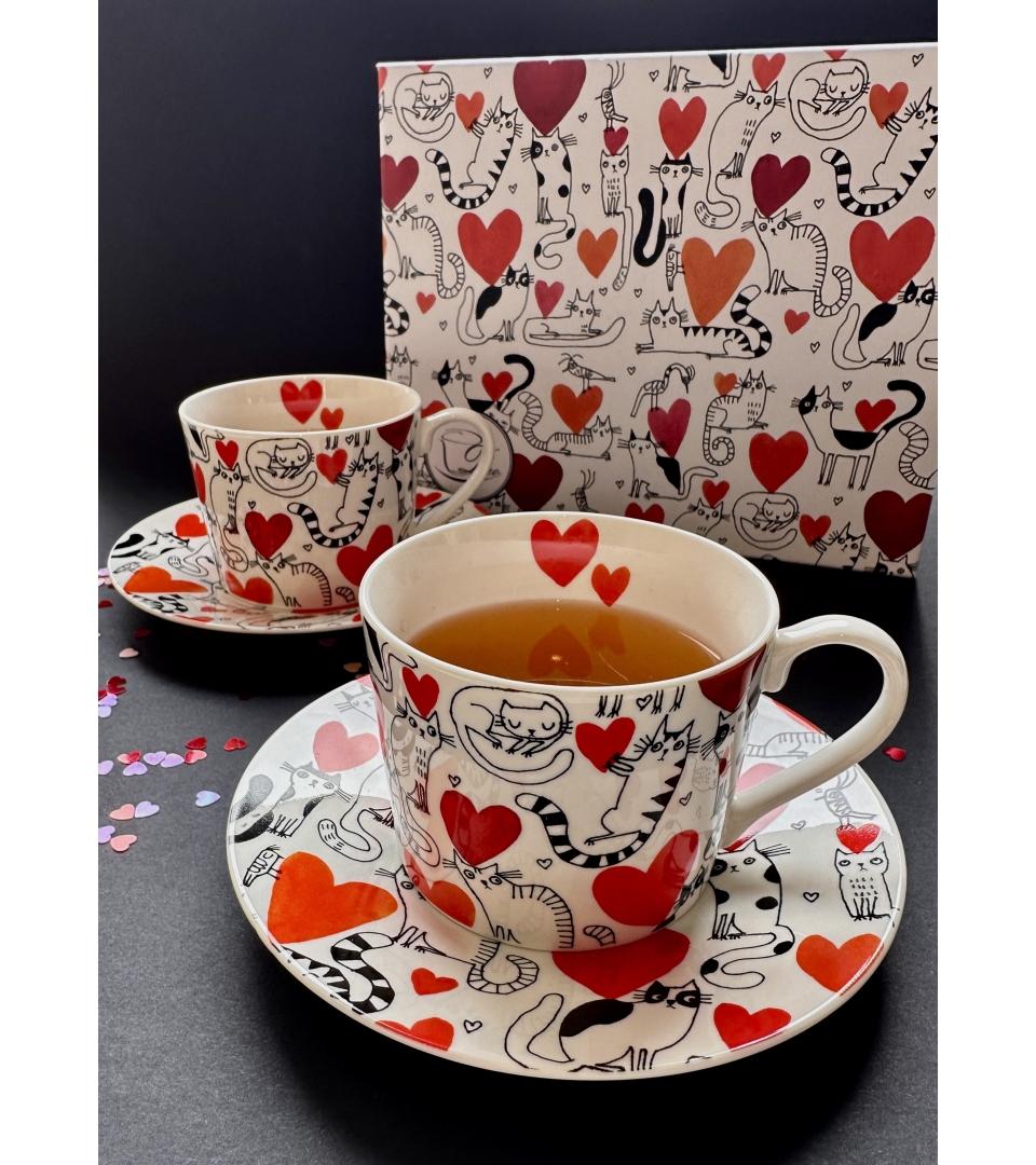 Dve šoljice sa tanjirićima CAT’S WORLD - HEARTS 230 ml 