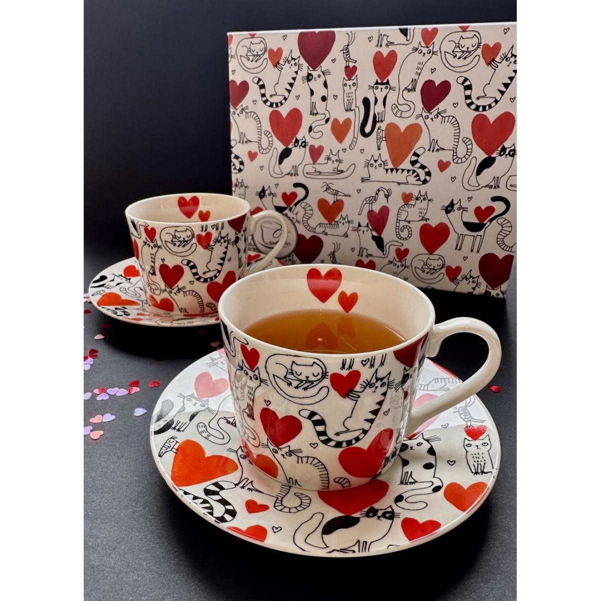 Dve šoljice sa tanjirićima CAT’S WORLD - HEARTS 230 ml 