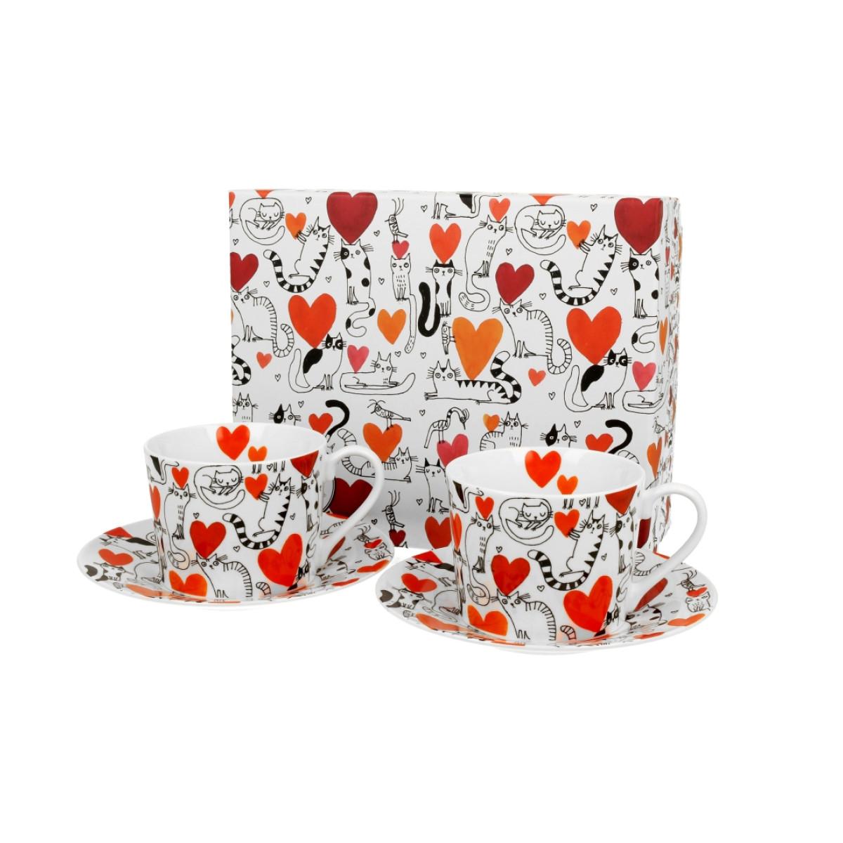 Dve šoljice sa tanjirićima CAT’S WORLD - HEARTS 230 ml 