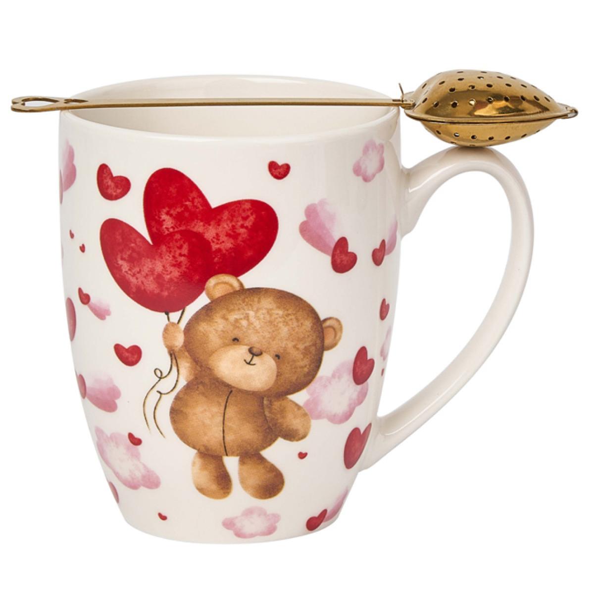 Šolja sa infuzerom u obliku srca MEDE SA BALONIMA 