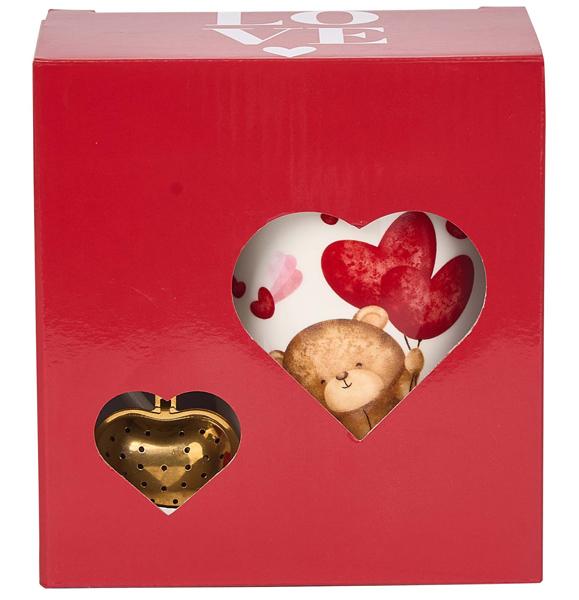 Šolja sa infuzerom u obliku srca MEDE SA BALONIMA 