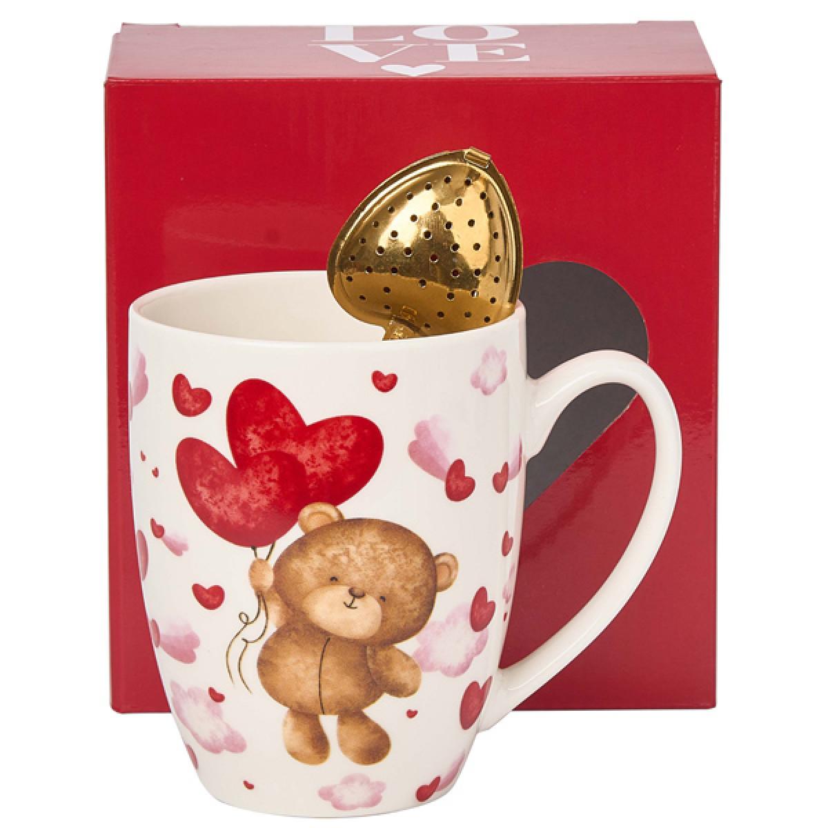 Šolja sa infuzerom u obliku srca MEDE SA BALONIMA 