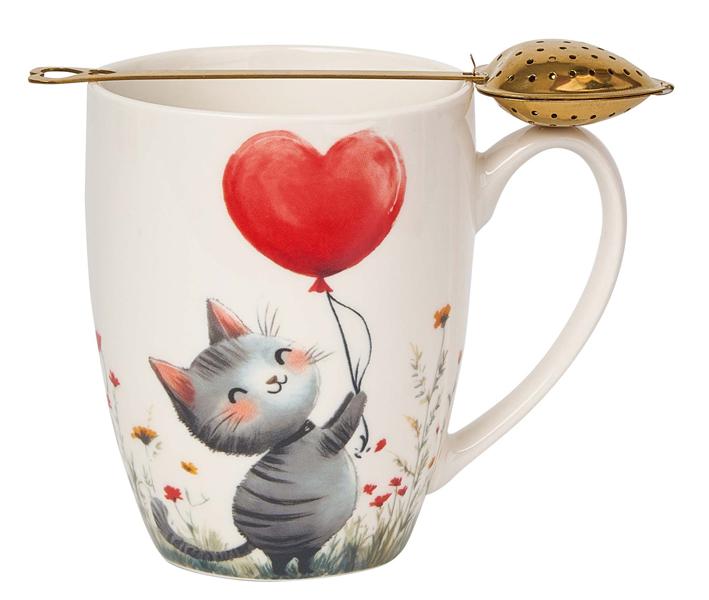 Šolja sa infuzerom u obliku srca MAČKA SA BALONOM 