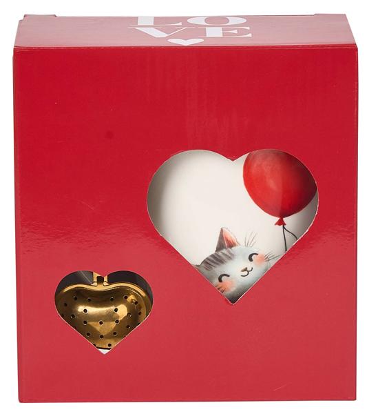 Šolja sa infuzerom u obliku srca MAČKA SA BALONOM 