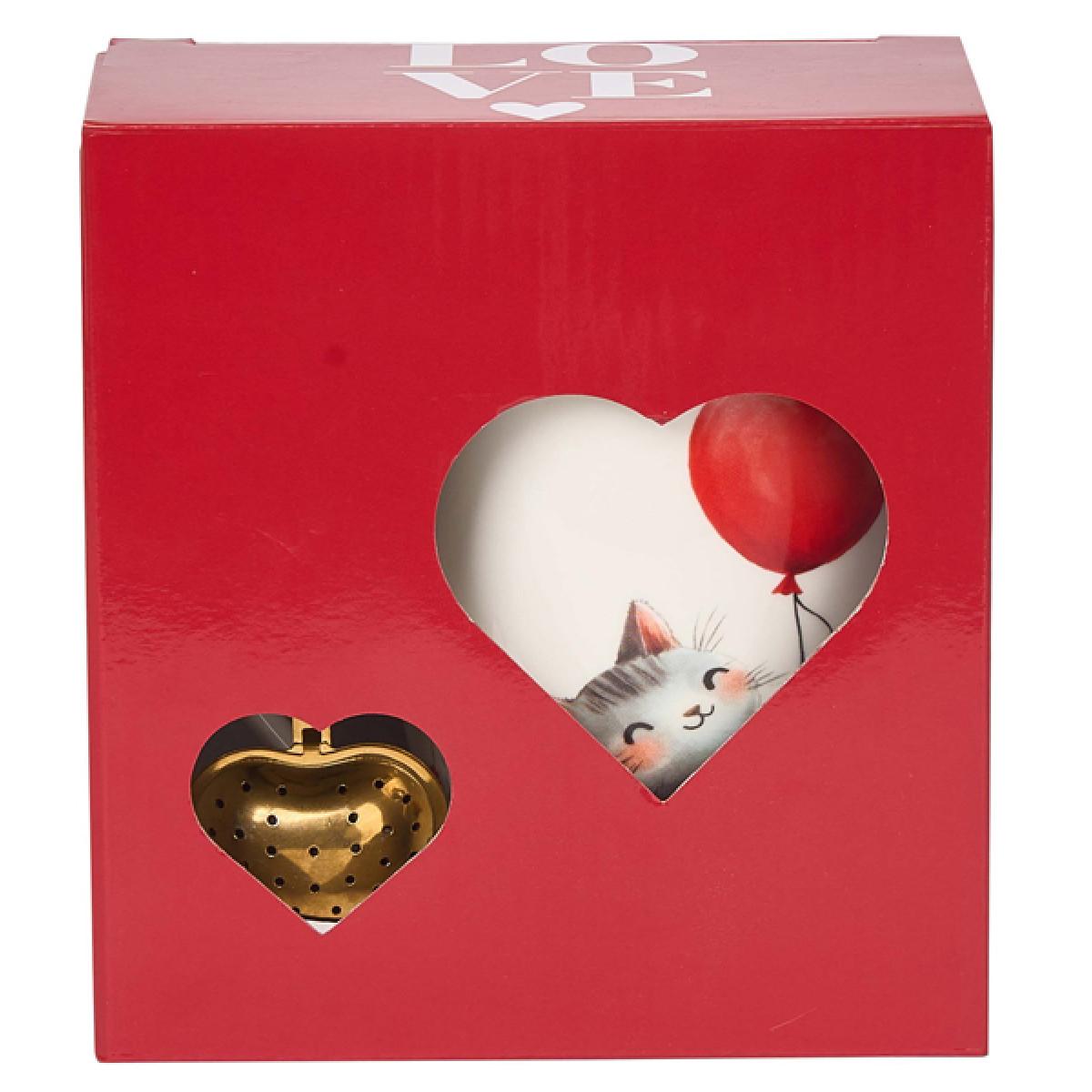 Šolja sa infuzerom u obliku srca MAČKA SA BALONOM 