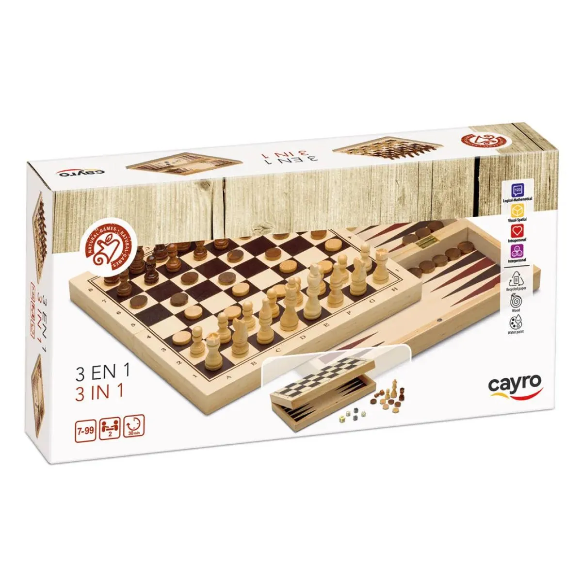 Set društvenih igrara 3 u 1 (Šah, dame, bekgemon) 